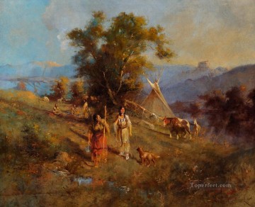 old american west Painting - Crow Village west America